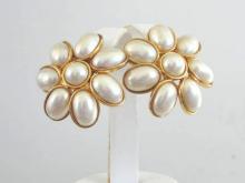 Fabulous Faux Pearl Earrings Signed Large Vintage