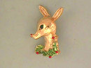 Signed Christmas Deer Head Holly Pin Vintage