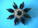 Black White Brooch Pin Signed Vintage Prong Set