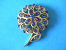 BLUES Flower Pin Brooch Lg Vintage Rhinestones