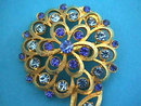 BLUES Flower Pin Brooch Lg Vintage Rhinestones
