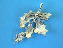 Silver HOLLY Pin Pink Rhinestones Vint Christmas