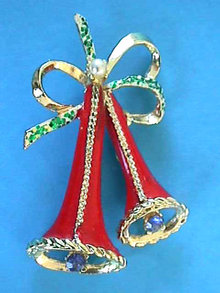 CHRISTMAS Double Bell Pin Unusual Vintage