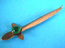 OLD Sword Brooch Pin Green Stone Lg Kilt