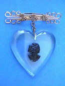 Vintage Cameo Bar Pin Heart Fancy Wire Work