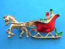 Christmas Sleigh Pin, Enameled, People,Gifts,Signed