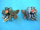 Butterfly Filigree Faux Coral Earrings Vintage