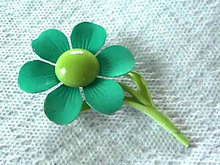 1960s Flower Pin Greens Vintage Flower Power Enamel
