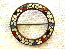 Old Guilloche Pin Mosaic Different Enamel