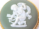 WEDGWOOD Green Cameo Pin Pendant Gold Filled Cherub