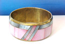 Pink Blue Bangle Bracelet 1.25 In Wide Vintage