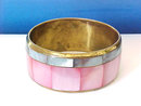 Pink Blue Bangle Bracelet 1.25 In Wide Vintage