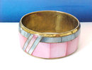 Pink Blue Bangle Bracelet 1.25 In Wide Vintage