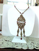 Filigree Crystal Pendant Necklace Red AB Bib Vintage