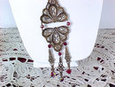 Filigree Crystal Pendant Necklace Red AB Bib Vintage