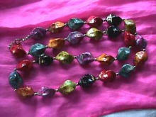 30 Inch Twisted Shaped Multi Beaded Neck with Gold Splashes