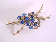 Royal Blue Crystal Rhinestones Spray Pin Vintage
