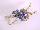 Royal Blue Crystal Rhinestones Spray Pin Vintage
