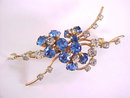 Royal Blue Crystal Rhinestones Spray Pin Vintage