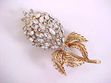 Lilac Protea Rhinestone Brooch Vintage Massive Decadent