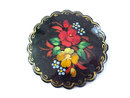 Signed Russian Lacquer Pin Scalloped Hand Painted