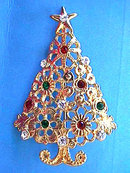 Christmas Tree Pin Multi Color Rhinestones Ornate Vintage