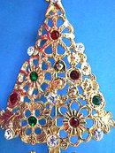 Christmas Tree Pin Multi Color Rhinestones Ornate Vintage
