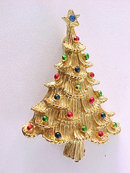 Enamel Christmas Tree Pin Multi Color Signed Vintage