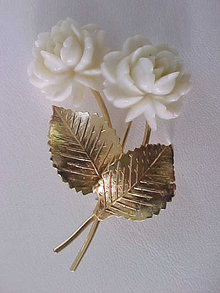 Faux Ivory Flowers Pin Signed Vintage
