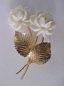 Faux Ivory Flowers Pin Signed Vintage