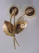 Faux Ivory Flowers Pin Signed Vintage
