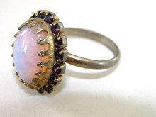 Dragon's Breath Jelly Opal Ring Prong Set Purple Rhinestones