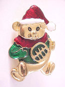 Christmas Teddy Bear Pin Red Green Enamels Vintage