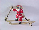 Santa Claus Skis Pin Signed Vintage Enamel