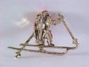 Santa Claus Skis Pin Signed Vintage Enamel