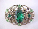Greens Filigree Pin Brooch Filigree Prong Set Vintage