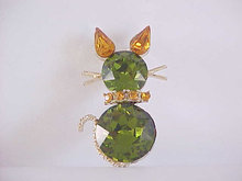 Dodds Kitty Cat Pin Green Orange Vintage Gorgeous!