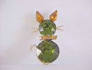 Dodds Kitty Cat Pin Green Orange Vintage Gorgeous!