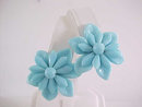 Blue Molded Glass Flower Leaf Earrings Baby Precious Vintage