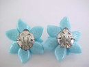 Blue Molded Glass Flower Leaf Earrings Baby Precious Vintage