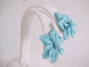 Blue Molded Glass Flower Leaf Earrings Baby Precious Vintage