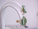 Sorrento Jade Carved Leaf Earrings Gold Filled Prong Set Vintage