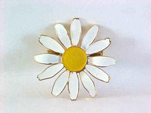 Vintage Daisy Pin Flower White Yellow 1970s Enamel