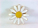 Vintage Daisy Pin Flower White Yellow 1970s Enamel