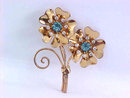 Fabulous Retro Double Flower Pin Blue Crystal Rhinestones Large Vintage
