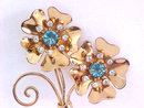 Fabulous Retro Double Flower Pin Blue Crystal Rhinestones Large Vintage