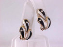 Black White Earrings Enamel Rhinestones Elegant Signed Clips
