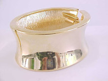 Wide Hinged Clamper Bracelet MOD Curved Gold Tone