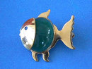 Scarab Fish Pin Vintage Jade Green Onyx Belly Very Nice
