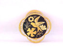 Damascene Scalloped Filigree Pin OLD Trumpet Clasp Beautiful!